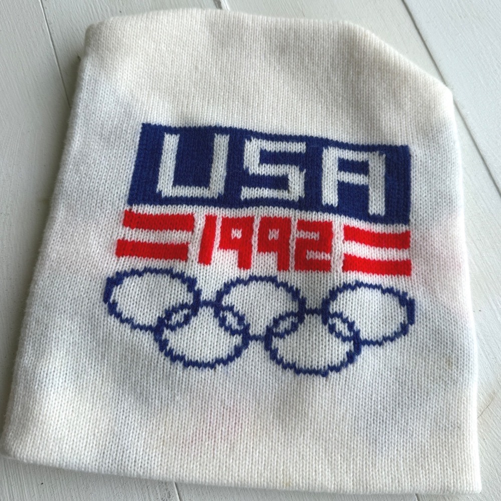Vintage 1992 USA Olympics Beanie White Knit Winter Hat